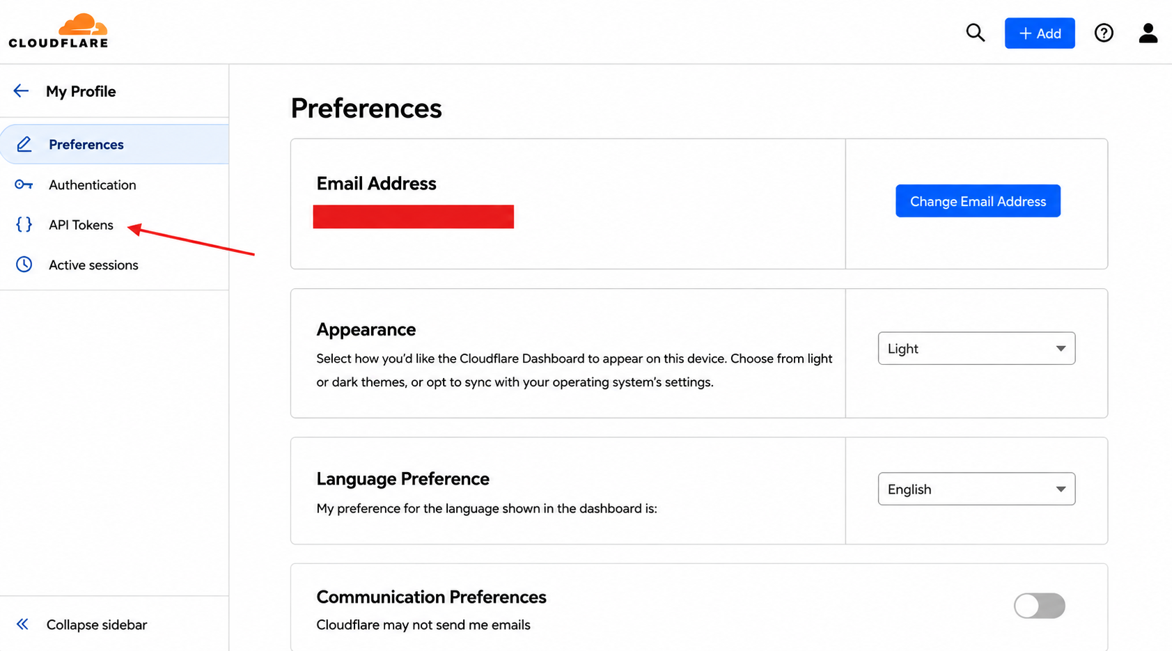 Profile menu